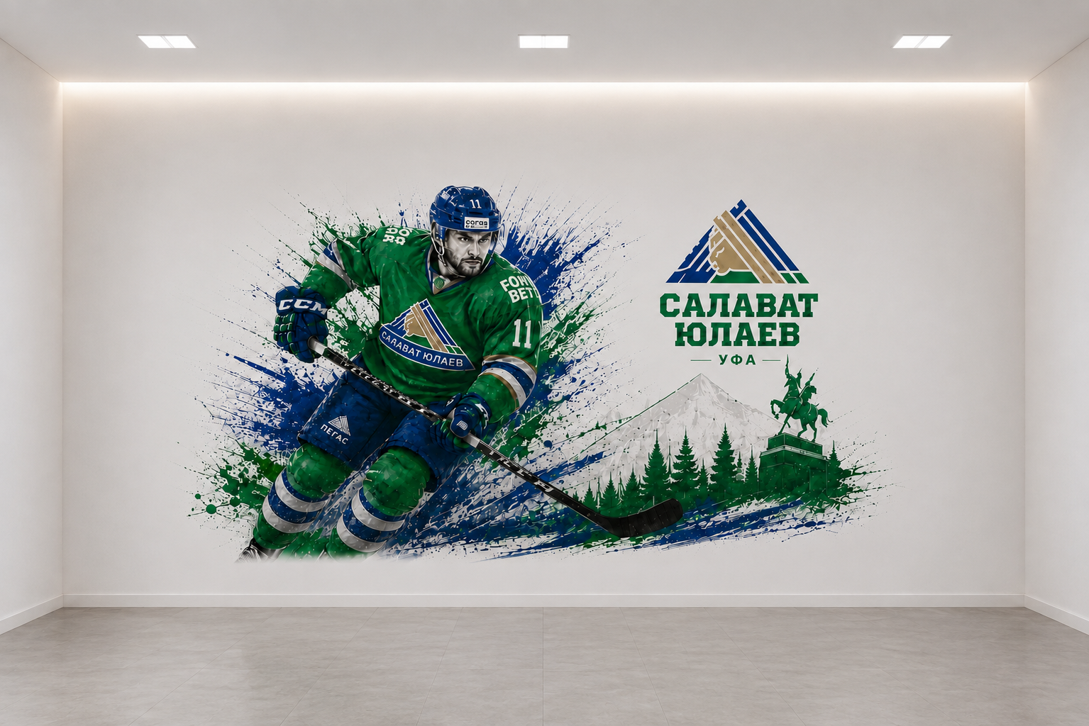 Стена в холле офиса — после печати